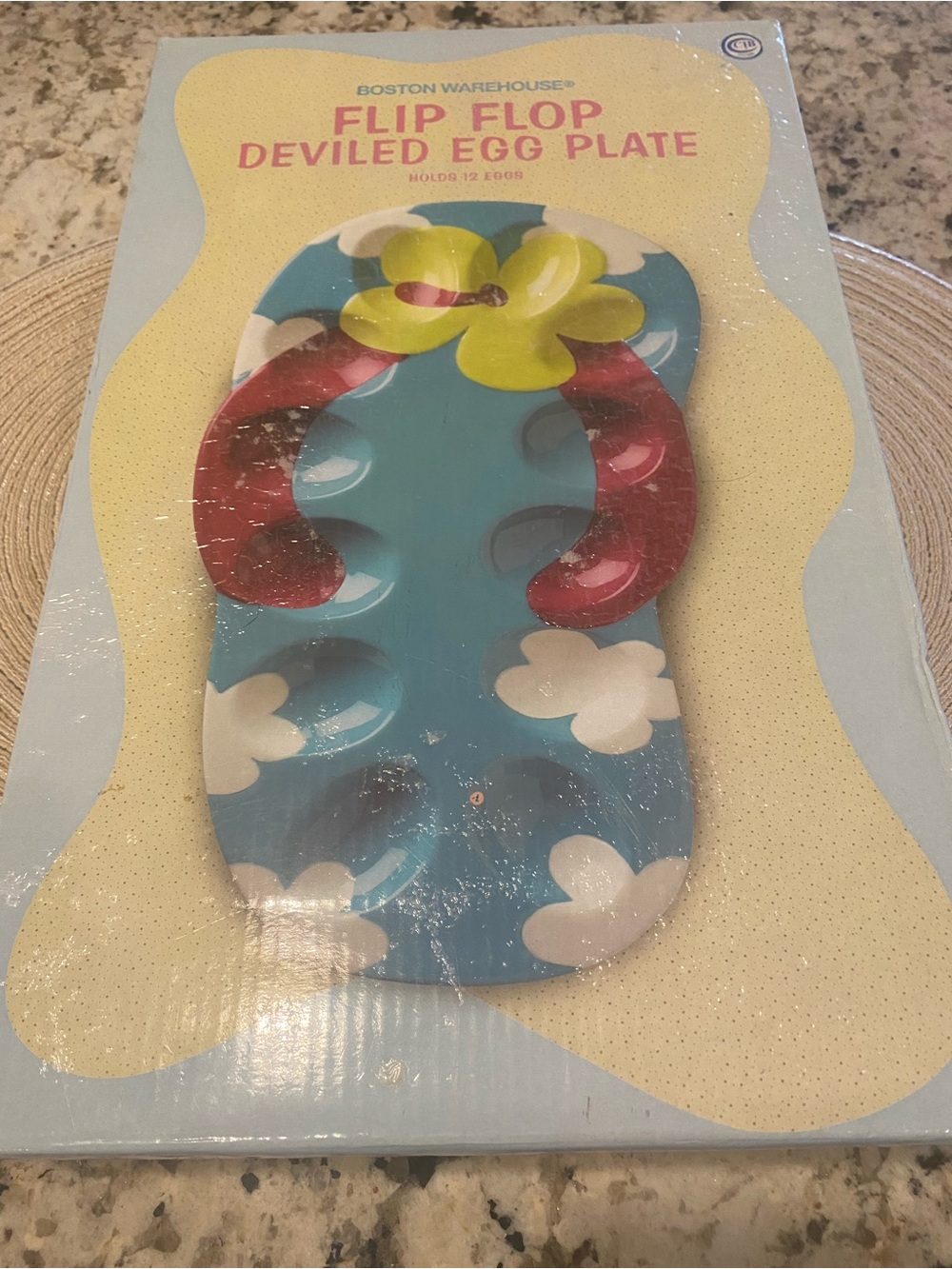 Boston Warehouse Blue Floral Flip Flop Deviled Egg Plate
